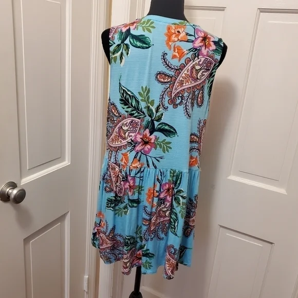 Cupio Colorful Floral/Paisley Print Sleeveless Knit Top, Size XL, Boho - Picture 3 of 8